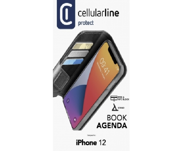 Cellularline - iPhone 12 hoesje book agenda, zwart