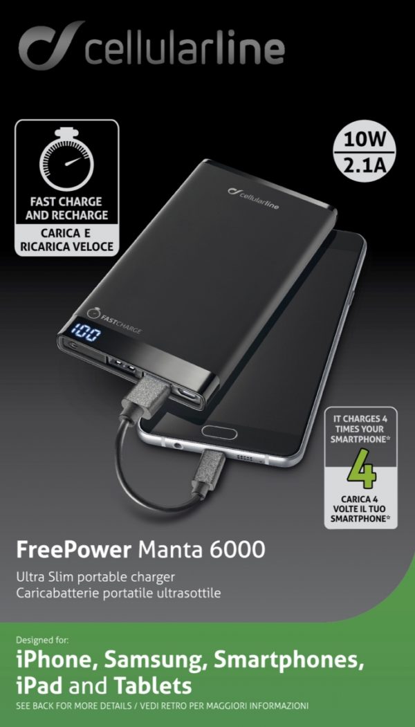 Cellularline - Powerbank - free power manta 6000mAh - Zwart
