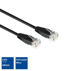 ACT - Black 2.0 meter U/UTP, CAT6 patch cable with RJ45 connectors, Zip Bag