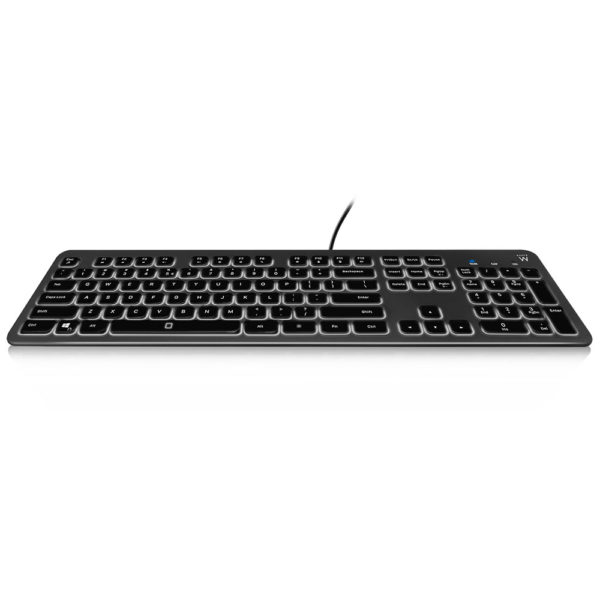 Ewent - USB toetsenbord met achtergrondverlichting, Qwerty, Grijs met zwart