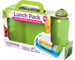 Sistema - Lunchbox 975 ml + Drinkflesje 330 ml - Limegroen/Paars