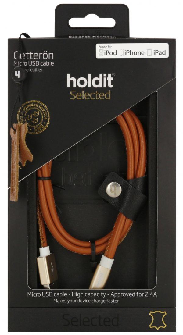 Holdit - USB kabel - Selected lightning 1m bruin/goud