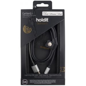 Holdit - USB kabel - Selected lightning 1m, zwart/zilver