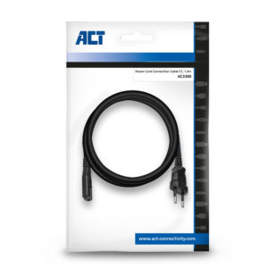 ACT - Powercord Euro male - C7 female black 1.5 m, Zip Bag