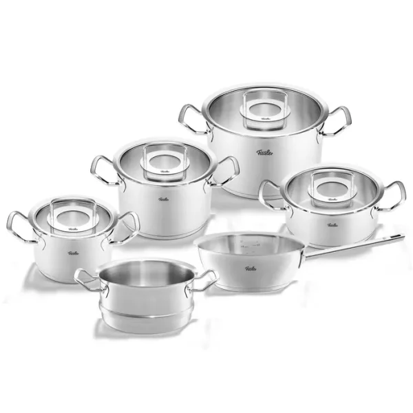 FISSLER - Pannenset met Steelpan, Stoominzet en Glasdeksels, 6-delig