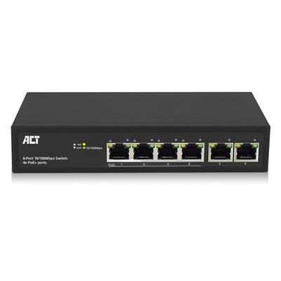 ACT - 6 poorts, netwerkswitch, 10/100Mbps. 4x PoE+ (30W) poorten