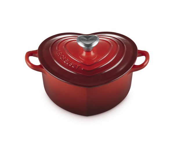 LE CREUSET - Braadpan Hart in Geëmailleerd Gietijzer met RVS Hartjesknop 20 cm - 1.9L Cerise