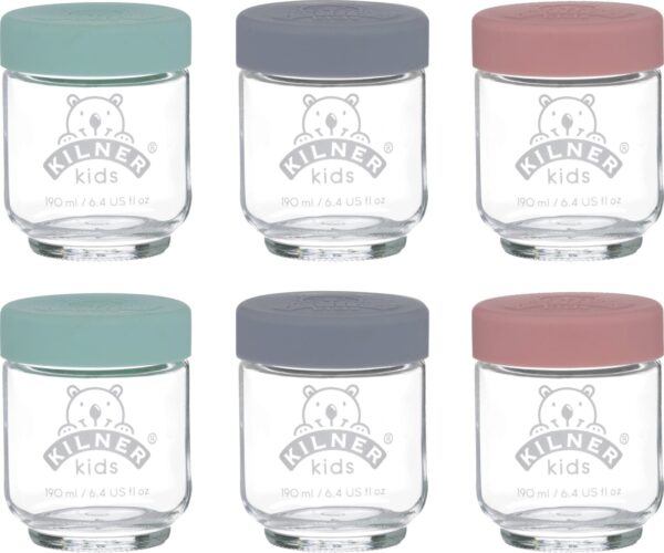 KILNER - Set van 6 bokalen uit glas voor babyvoeding met silicone deksel 190ml