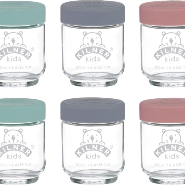 KILNER - Set van 6 bokalen uit glas voor babyvoeding met silicone deksel 190ml KILNER - Set van 6 bokalen uit glas voor babyvoeding met silicone deksel 190ml